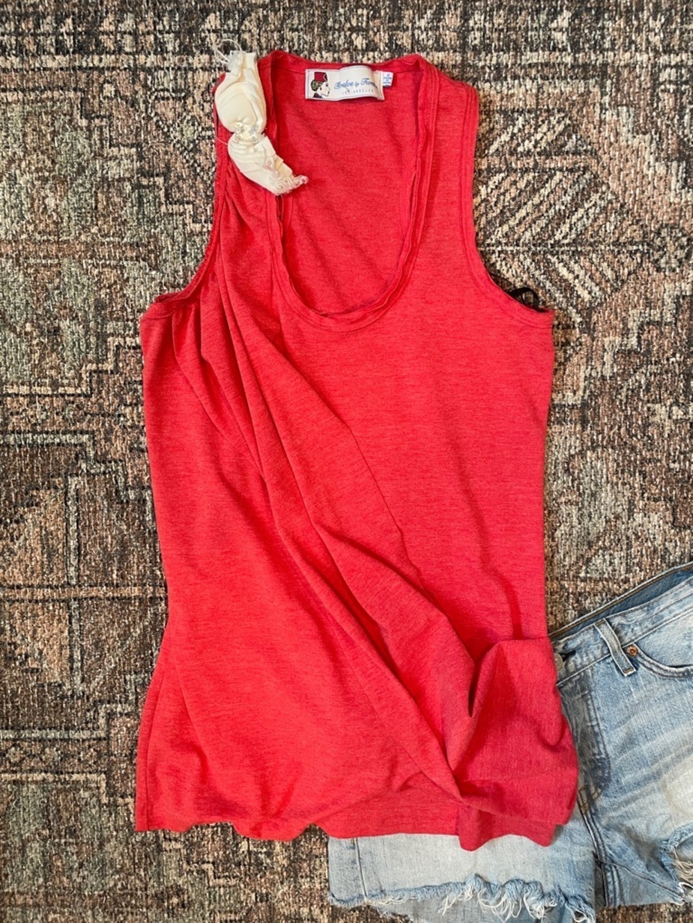 Twelve by Twelve Red Tank Top Small Embellished Shoulder Sleeveless Lightweight